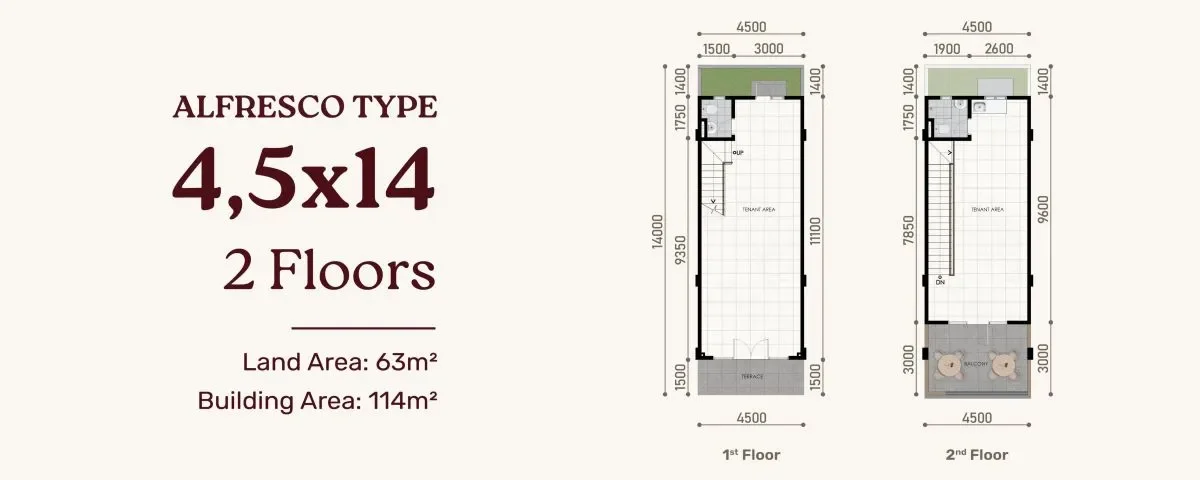 Layout Tipe Alfresco 4.5x14 2 Lantai