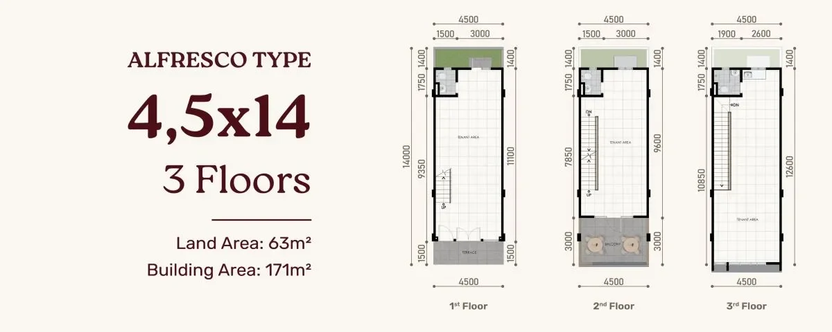 Layout Tipe Alfresco 4.5x14 3 Lantai