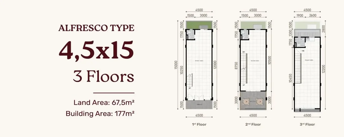 Layout Tipe Alfresco 4.5x15 3 Lantai