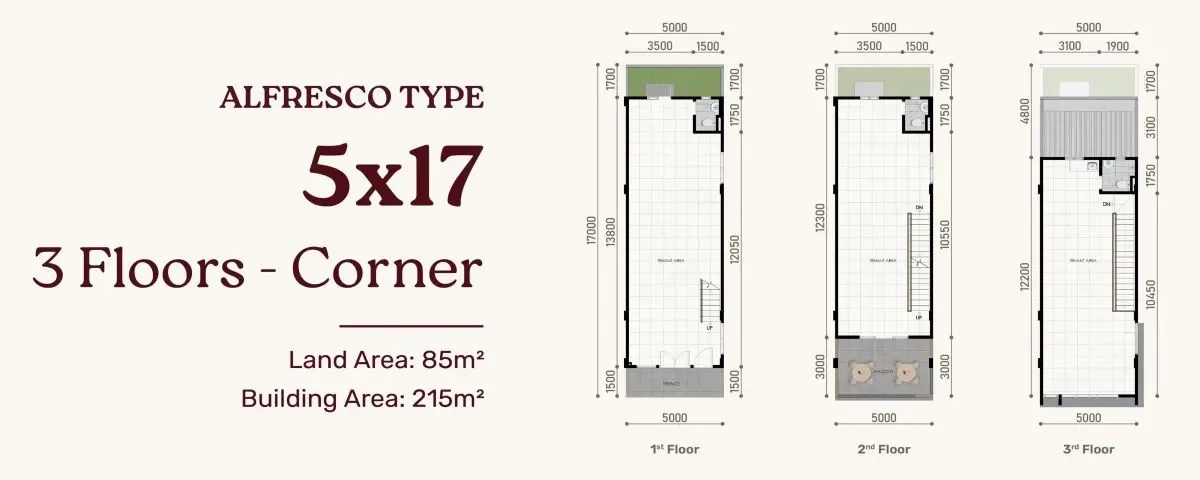 Layout Tipe Alfresco Corner 5x17 3 Lantai