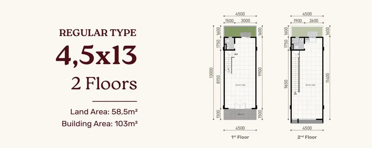 Layout Tipe Regular 4.5x13 2 Lantai