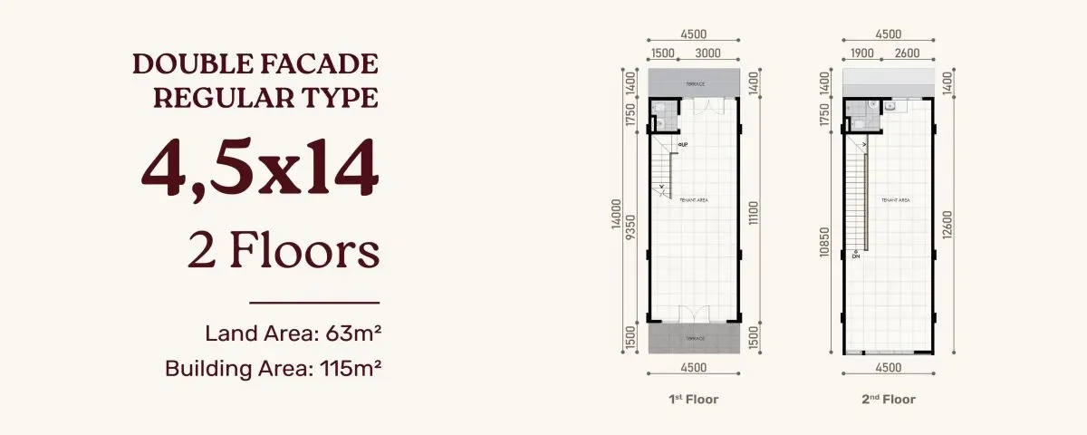 Layout Tipe Regular Double Facade 4.5x14 2 Lantai