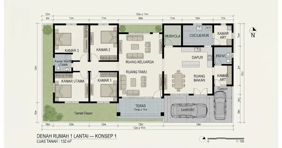 Denah Rumah 4 Kamar Konsep_1