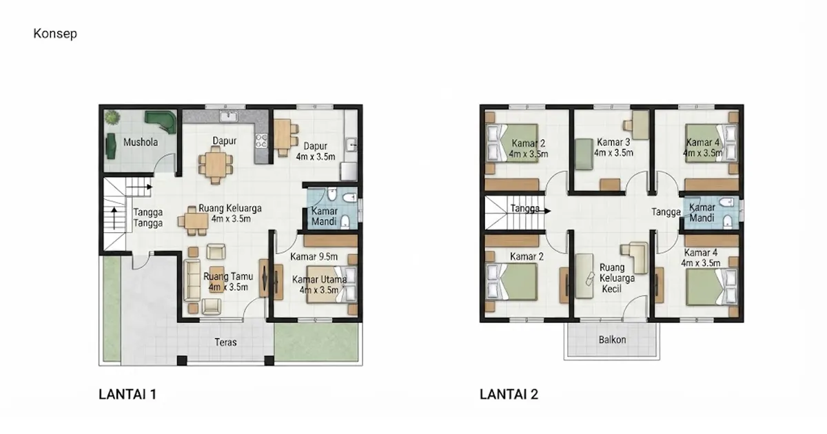 Denah Rumah 4 Kamar Konsep_2