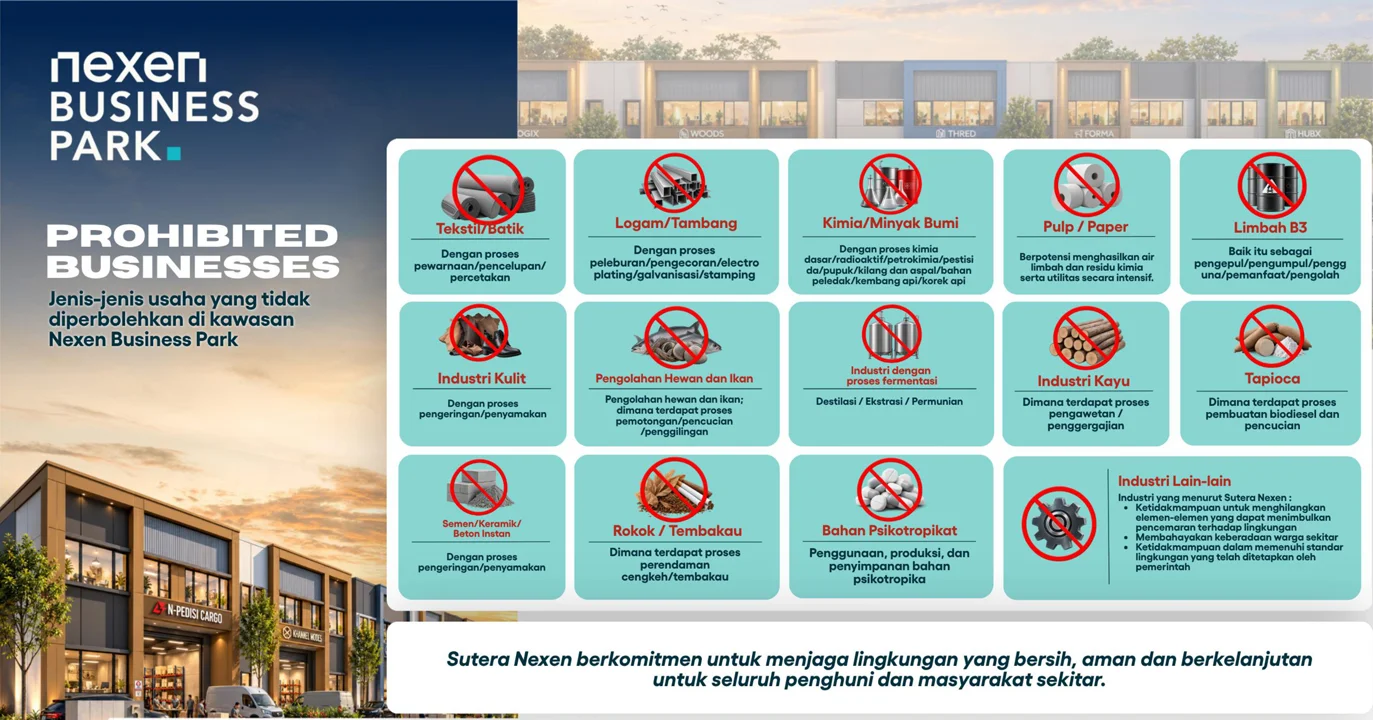 Daftar jenis usaha yang tidak diperbolehkan di Nexen Business Park