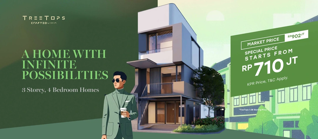 Rumah TreeTops Crafted Livin 3 lantai 4 kamar tidur Park Serpong Phase 8